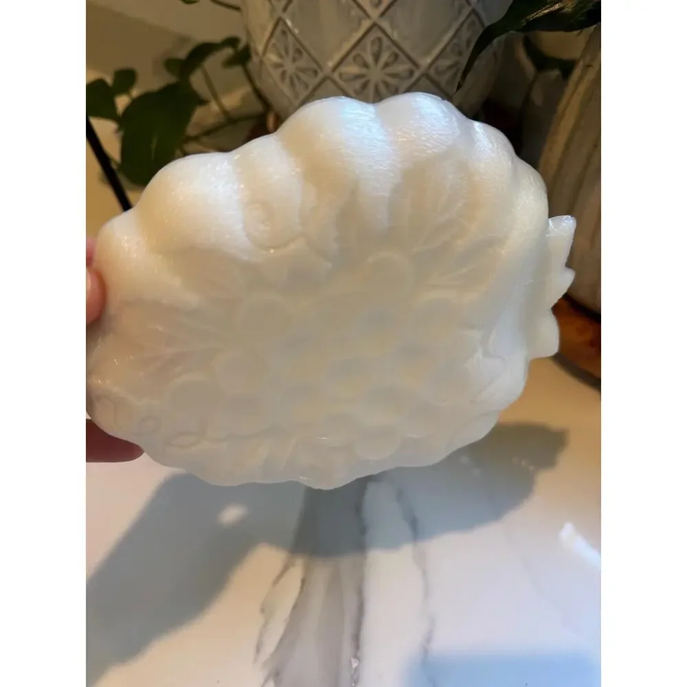 Vintage Hazel-Atlas Milk Glass Grapevine Vanity Plate, 1940s-50s Embossed Decor